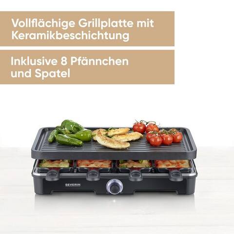 Severin Severin raclette RG 9670, 8 raclettepfännchen, 1400 W, Keramik- & Antihaftbeschichtung, Tischgrill bis zu 8
