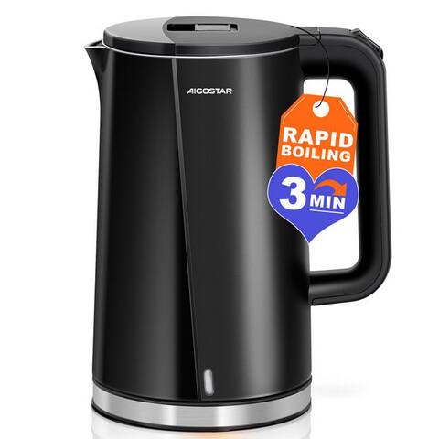 Aigostar Aigostar bouilloire Edelstahl Doppelwand Design Elektrischer bouilloire BPA frei Noir, 1.7 l, 2200,00 W,
