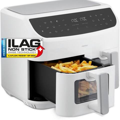 Medion® Medion® air fryer MD11760 P20 XXL, 2 separat gesteuerte Garkammern, tactile écran, 2400 W, Temperatur 50 -