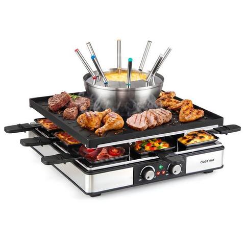 Costway COSTWAY raclette, 8 raclettepfännchen, 2200 W, doppelter thermostate, Fondue