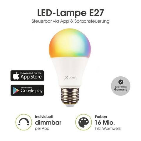 Xlayer XLAYER Smarte LED-luminaire WiFi LED lampe Smart Echo E27 9W Warm- et Kaltweiß Mehrfarbig Dimmbar