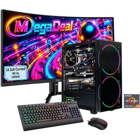 MSI GAMEmax MegaDeal Black Hole 2839 AMD Ryzen 5 7500F 32GB DDR5 1TB SSD RTX 5070 PC gamer-Komplettsystem (34",