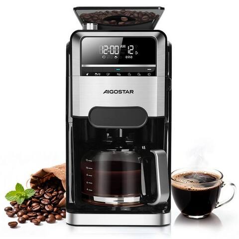 Aigostar Aigostar machine à café avec Mahlwerk, 1.5l Kaffeekanne, Wiederverwendbare Filter, Warmhaltefunktion,