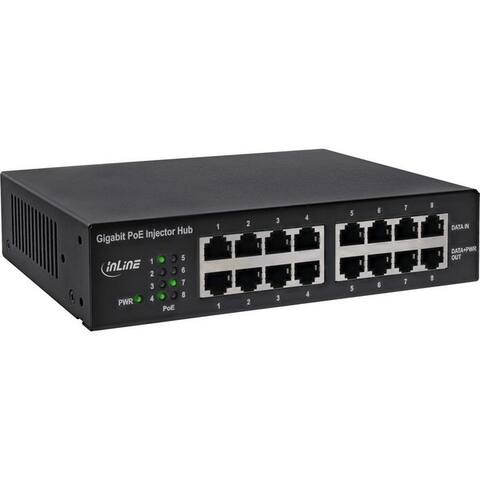 Inline Inline PoE+ Gigabit Netzwerk Injektor Hub 8 Port (8x PoE) - 1Gb/s - 19" 1HE WiFi-point d’accès