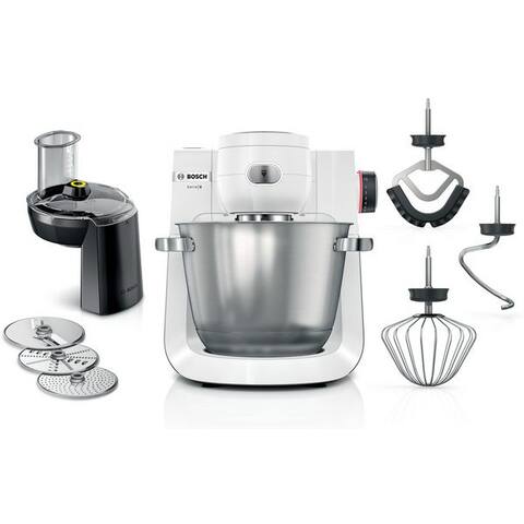 BOSCH robot de cuisine Serie 6 MUMS6EW13D, Durchlaufschnitzler, Edelstahlschüssel, weiß, 1600 W, 5,5 l Schüssel, 7