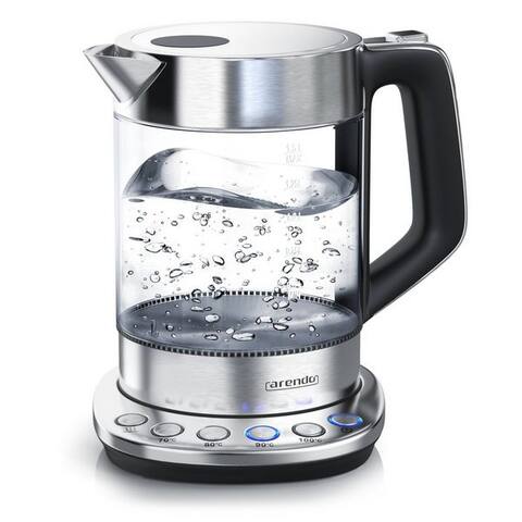 Arendo Arendo bouilloire aus Glas & Edelstahl, avec Temperatureinstellung, Basisstation, 1,5 l, 2200 W,