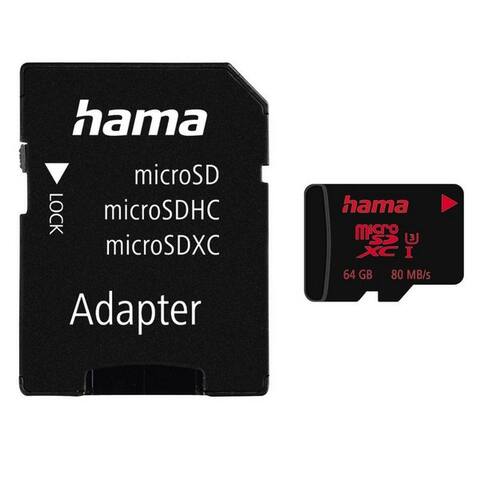 Hama Microsd Hama microSD Karte, Memory Pro 4K, +Adapter/Foto, UHS Speed C3 UHS-I 80MB/s carte mémoire (64 GB, Video Speed