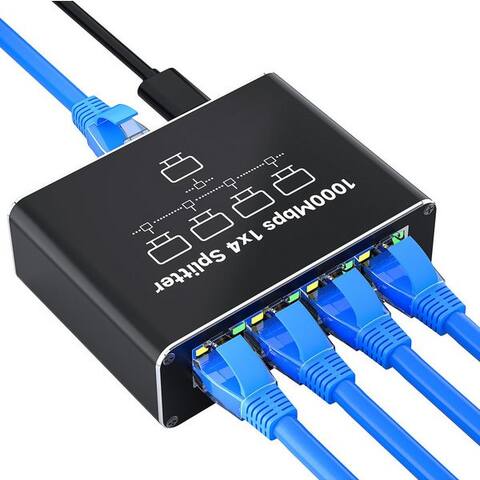 Bundviel Betviel switch 1 auf 2/1 auf 4 avec USB-C Netzkabel 1000Mbps Netzwerk Netzwerk-switch