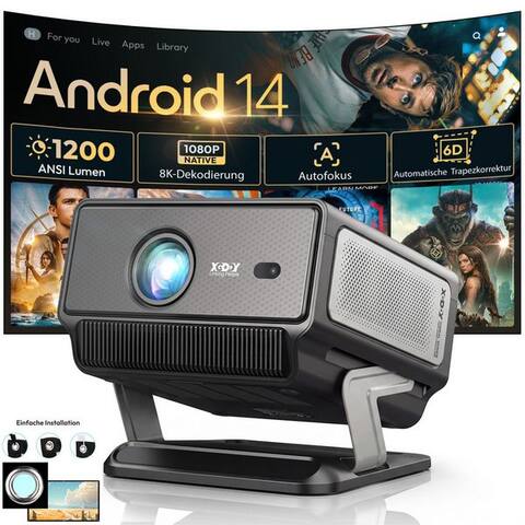 Xgody XGODY 2026 Neuer Smart projecteur 4k heimkino avec leinwand, intégrée APP UHD-projecteur (1200 lm, 2500:1,