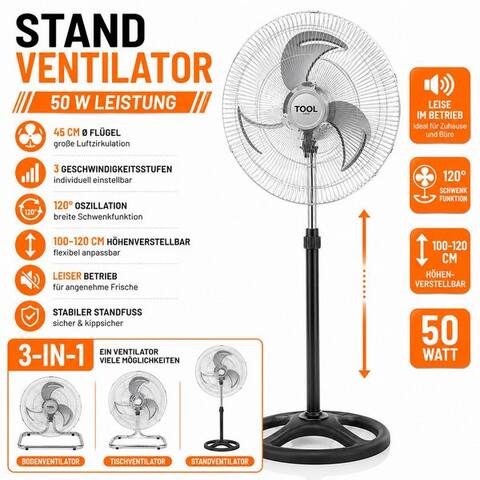 Ertex Ertex Standventilateur Standventilateur 3 in 1 Luftkühler45W Leise 45 cm ventilateur