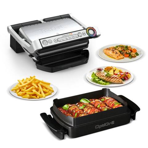 TEFAL Kontaktgrill GC714D OptiGrill, 2000 W, + inkl. Snacking & Baking Zubehör