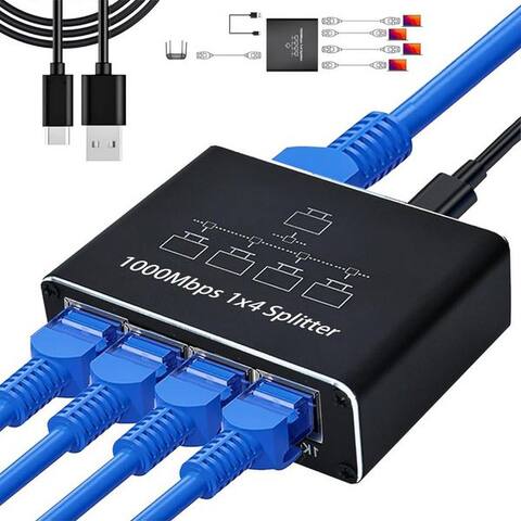 Bundviel Betviel switch 1 auf 2/1 auf 4/1 auf 7 avec USB-C Netzkabel 1000Mbps Netzwerk Netzwerk-switch