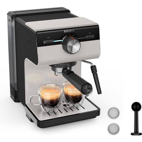 KRUPS Espressomaschine XP381B Authentic, Siebtäger, intuitives Bedienfeld, Milch-Aufschäumdüse, 2 Siebeinsätze
