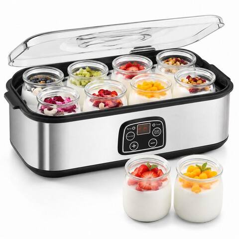 Ledklang LEDklang yaourtière 8 Glasbechern (180 ml) Elektrischer Joghurtmaker aus Edelstahl Timer, 8 Portionsbehälter,