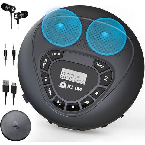 Klim KLIM Speaker tragbarer lecteur CD (Discman avec Casque, idéal pours Auto, AUX, avec enceinte)