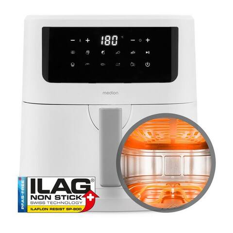 Medion® Medion® air fryer MD 11750 P10 XL Duo, 2000 W, Temperatur einstellbar 50 - 200 °C, ILAG Beschichtung, Timer