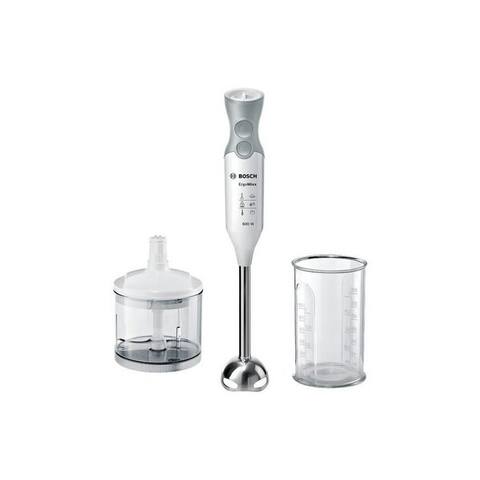 BOSCH Stabblender ErgoMixx MSM66120, Edelstahl-Mixfuß, Zerkleinerer, 12 Stufen, weiß, 600 W, 4 Klingen, Mixbecher,