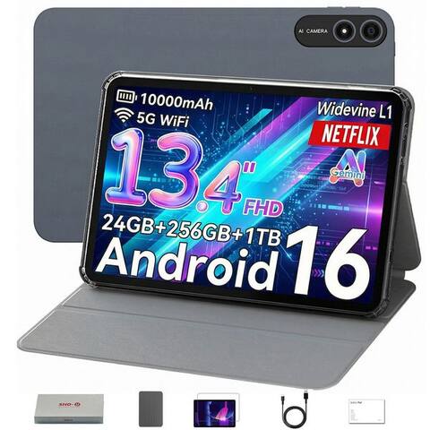 Shou SHOU SPad13,13,4 pouces, Android 16, 10000mAh,avec Schutzhülle,6+256GB,5G WiFi tablette (13.4", 256 GB,