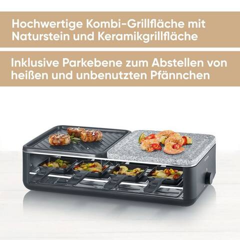 Severin Severin raclette RG 2366, 8 raclettepfännchen, 1300 W, pour 8 Personen, Naturgrillstein &