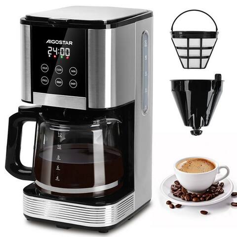 Aigostar Aigostar cafetière filtre, 1.2l Kaffeekanne, Korbfilter, 1,5L Wassertank, 1000W, LCD-écran,