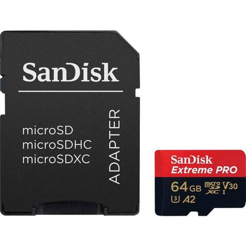 SANDISK Extreme PRO microSDXC™-UHS-I-KARTE carte mémoire (64 GB, Video Speed Class 30 (V30)/UHS Speed Class 3 (U3),