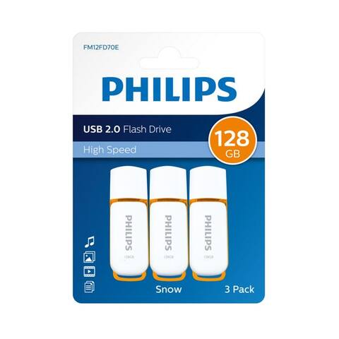 PHILIPS FM12FD70E/00 clé USB (USB 2.0, Lesegeschwindigkeit 23,00 MB/s, 128 GB clé USB, Sunrise Orange, 3er-Pack)