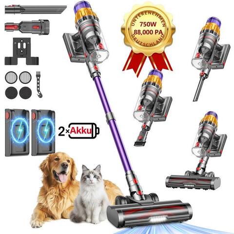 Dymona DyMona Akku-Hand-et aspirateur balai avec 2 Akkus 88000Pa Akkuaspirateur 750W/160Min aspirateur sans fil,