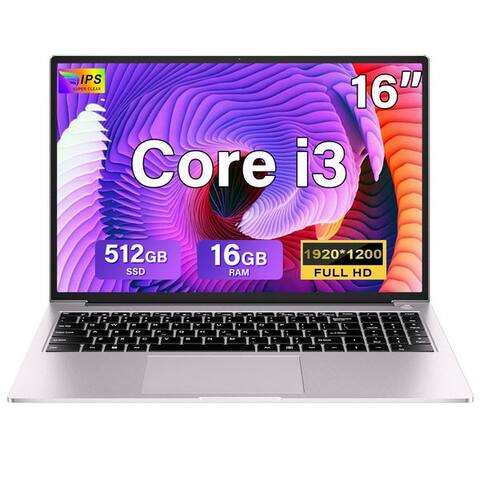 Bvate bvate 16-pouces-ordinateur portable 16 GB RAM 512 GB SSD FHD-écran Core i3 180° ordinateur portable (35 cm/16