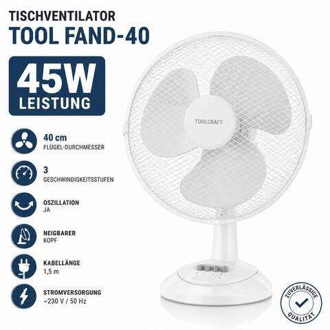 Ertex Ertex Tischventilateur ventilateur colonne Tischventilateur STAND 45W 40cm Durchmesser WHITE/BLACK