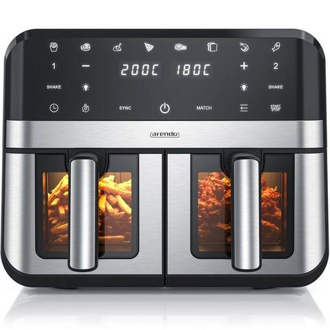 Arendo Arendo air fryer XXL Doppelkammer Airfryer 9L, Dual Zone, Sichtfenster avec Beleuchtung, 2400 W, avec