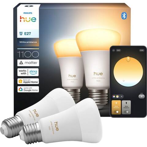 PHILIPS Hue LED-Leuchtavectel White Ambiance 1100lm smarte lampe, E27, 2 St., Farbwechsler, Vollspektrumlumière