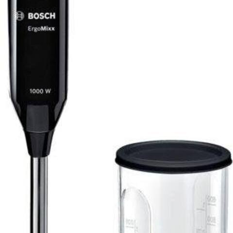 BOSCH Stabblender ErgoMixx MS6CB6110, 4 Klingen, 12 Stufen, Turbotaste, Noir, 1000 W, Mixbecher avec Deckel,