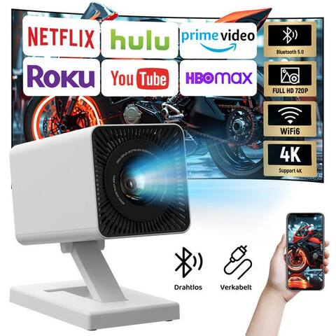Happybe Happybe 130'' Mini projecteur WiFi 6 Bluetooth 5, Automatische Vertikale Korrektur Portabler Projektor (150