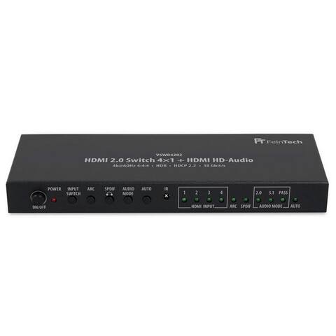 Feintech FeinTech HDMI-Splitter VSW04202 HDMI-switch 4K 60Hz 4 In 1 Out + HDMI-Audio Out, extrahiert HD-Audio & Dolby