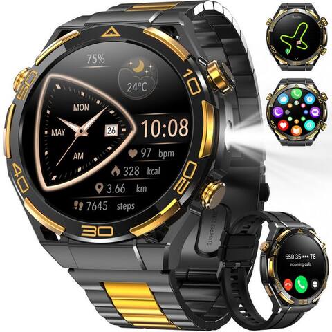 Iowodo IOWODO GPS Herren-montre connectée 2026,1,43" AMOLED, 14K Doré,900mAh Akku,Business montre connectée (1.43