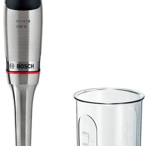 BOSCH Stabblender ErgoMaster Serie 6 MSM6M810, 4 Klingen, Mixfuß Edelstahl, Noir, 1200 W, Becher, großer