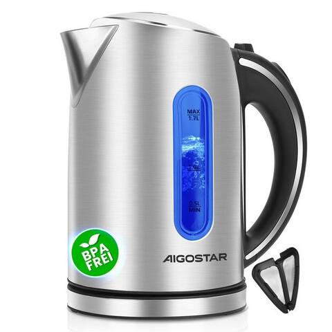 Aigostar Aigostar bouilloire Edelstahl bouilloire 1,7L, 2200W, avec Kalkfilter, LED Beleuchtung, 1.7 l, 2200,00 W,