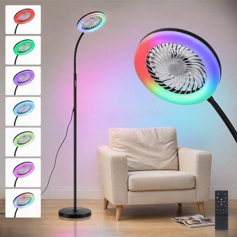Oyajia oyajia Standventilateur Stehlampe avec ventilateur, 3 Windgeschwindigkeiten, RGB IC Farbwechsel, 2 in 1 RGB