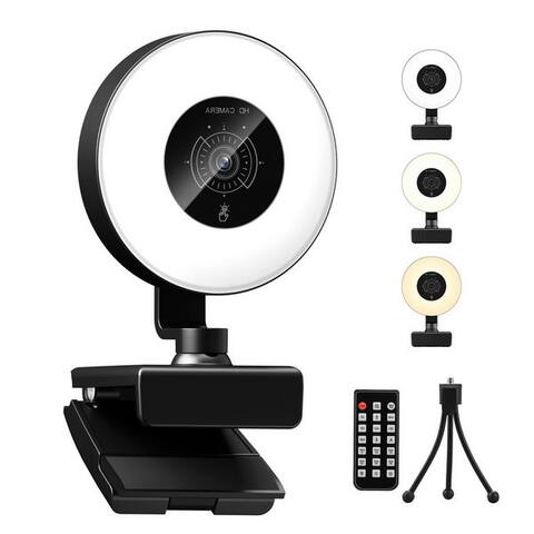 Ckeyin CkeyiN 4K webcam avec Ringlumière PC caméra Streaming caméra 1080P 30FPS Full HD-webcam (4K Ultra HD, 9x opt.