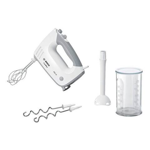 BOSCH Handblender ErgoMixx MFQ36440, Edelst. Rührbesen/Knethaken, 5 Stufen, Mixfuß, weiß, 450 W, Mixbecher,