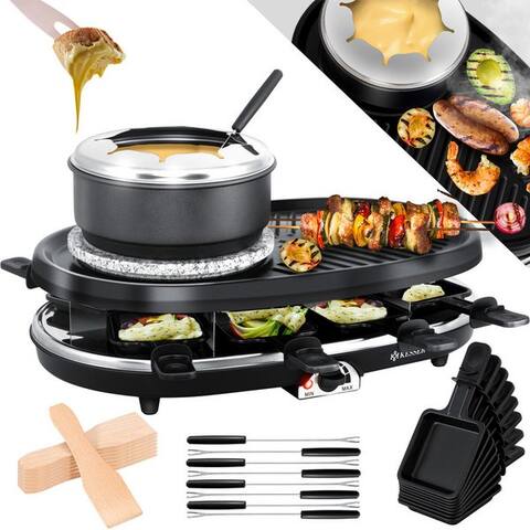 Kesser KESSER raclette, 8 raclettepfännchen, 1500 W, 3in1 raclette-Grill avec Naturgrillstein, Grillplatte u. Fondue
