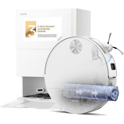 Mova Mova robot aspirateur S70 Roller, robot aspirateur avec 28.000Pa Saugkraft et HydroForce-Wischen, 700 W,