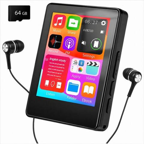 Xeooce XEOOCE 64GB baladeur MP3 Bluetooth 5.3 2,4″ tactilescreen FM-radio baladeur MP3
