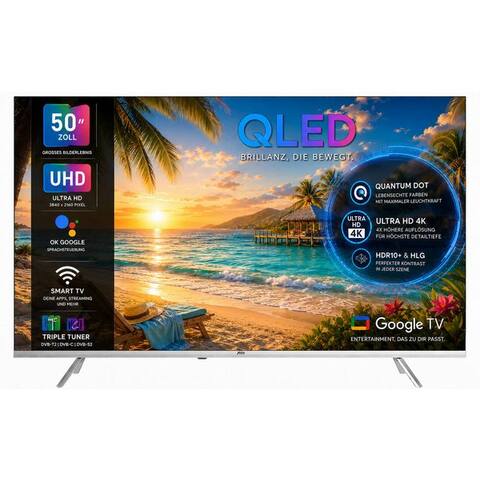 GOOGLE JTC-24 JTCSQ50U39505G QLED-téléviseur (126 cm/50 pouces, 4K Ultra HD, TV connectée, Google TV, Dolby Vision,