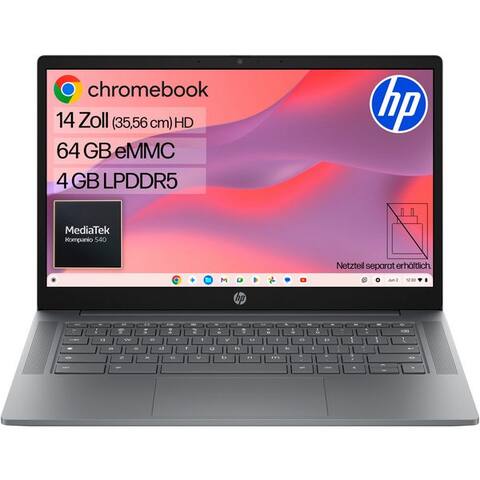HP 14a-nm0215ngx Chromebook (35,6 cm/14 pouces, MediaTek Kompanio 540, Mali-G57 MC2, 4 GB, 64 GB SSD)