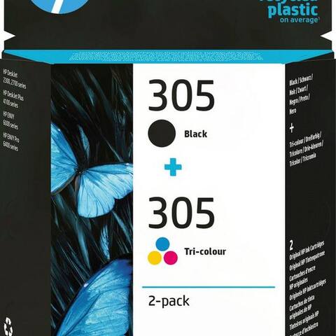HP HP original imprimantepatrone 305 Kombi B/C/M/Y 6ZD17AE Nachfülltinte (pour HP, Packung, 2x, Instant Ink,