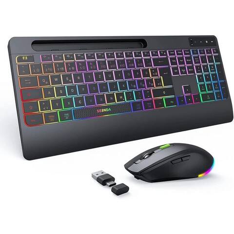 Seenda Seenda JPX006 clavier souris Set sans fil beluminairet clavier- et souris-Set, (3 St., wiederaufladbare USB &
