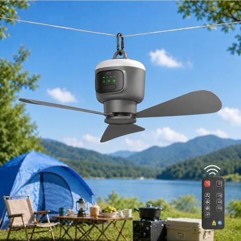 Rosnek Rosnek Deckenventilateur avec Beleuchtung, grau, tragbar, 4 Stufen, Fernbedienung,7-16h Laufzeit, 12000mAh,