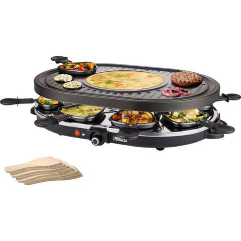 Princess PRINCESS raclette 162700 - Oval - 8 Pfannen, 8 raclettepfännchen, 1200 W, Multifunktionale Platte, Inclus
