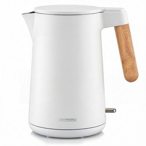 Arendo Arendo bouilloire Edelstahl, Doppelwand, Cool-tactile, 360° Basis, avec Griff in Holzoptik, 1,5 l, 2200 W,